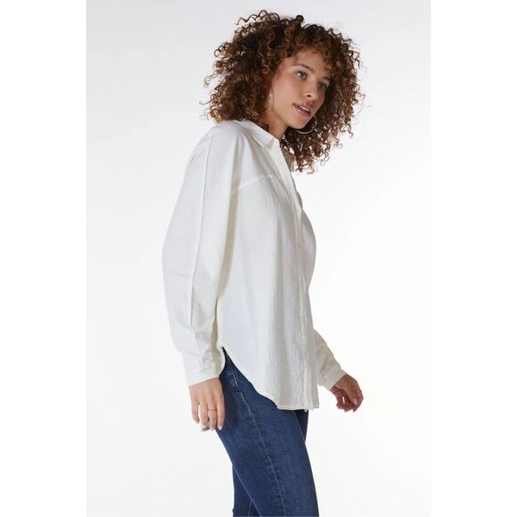 Bobi Button Down Mixed Collar Shirt in Macadamia Size XL - Picture 2 of 3